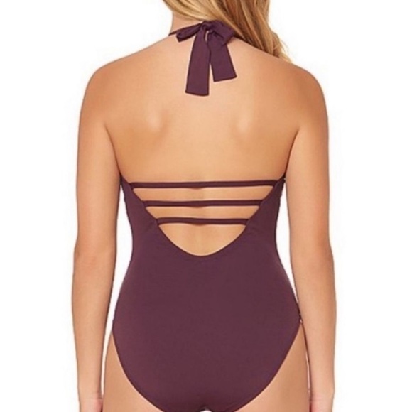 BLEU Rod Beattie Purple Strappy Ruffle Halter One Piece Swimsuit Size 6 Boho - Picture 2 of 13